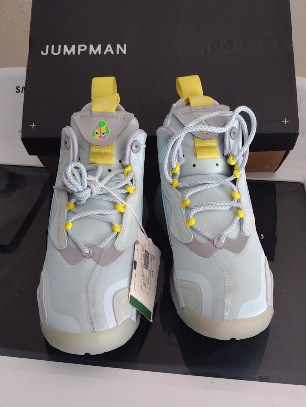 Jordan Kids Light Blue Sneakers with Yellow Accents